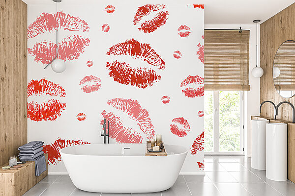 Group of red lipstick prints Group of red lipstick prints