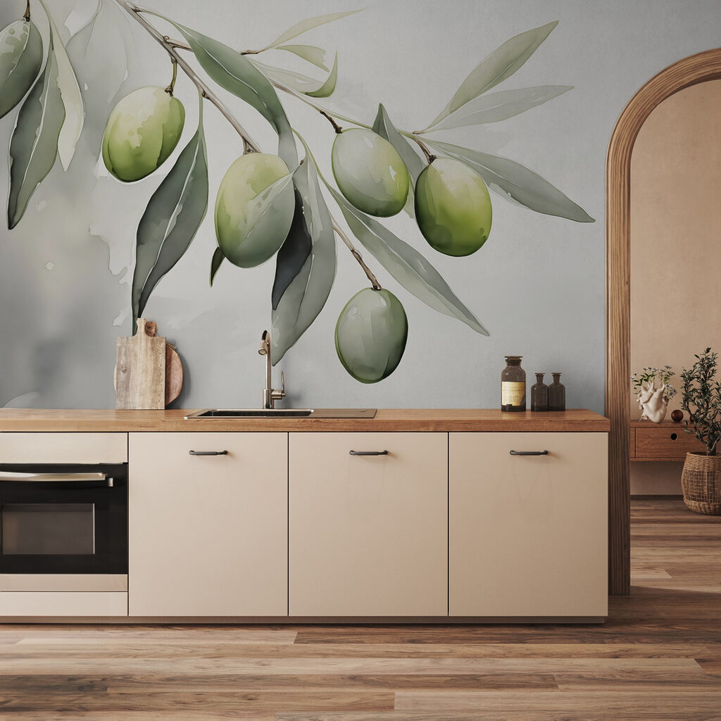 Branch with green fruits and leaves