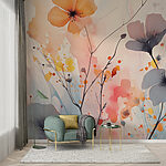 Wall mural Painting of flowers on a white background