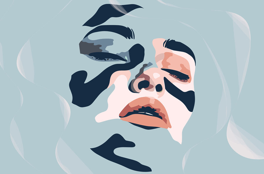 Woman’s face with black and blue paint