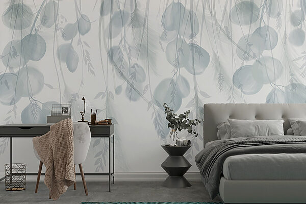 White and gray background with feathers and flowers White and gray background with feathers and flowers