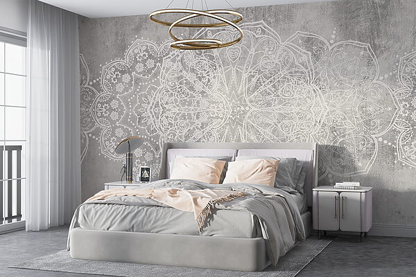White ornate design on a grey surface White ornate design on a grey surface