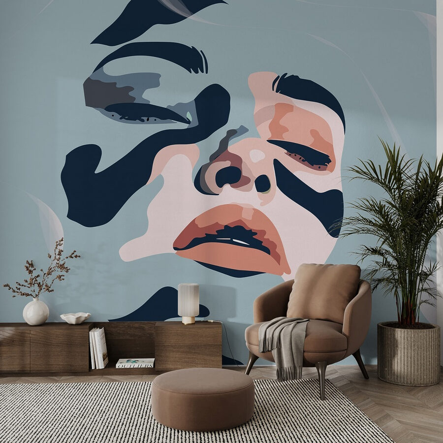 Woman’s face with black and blue paint