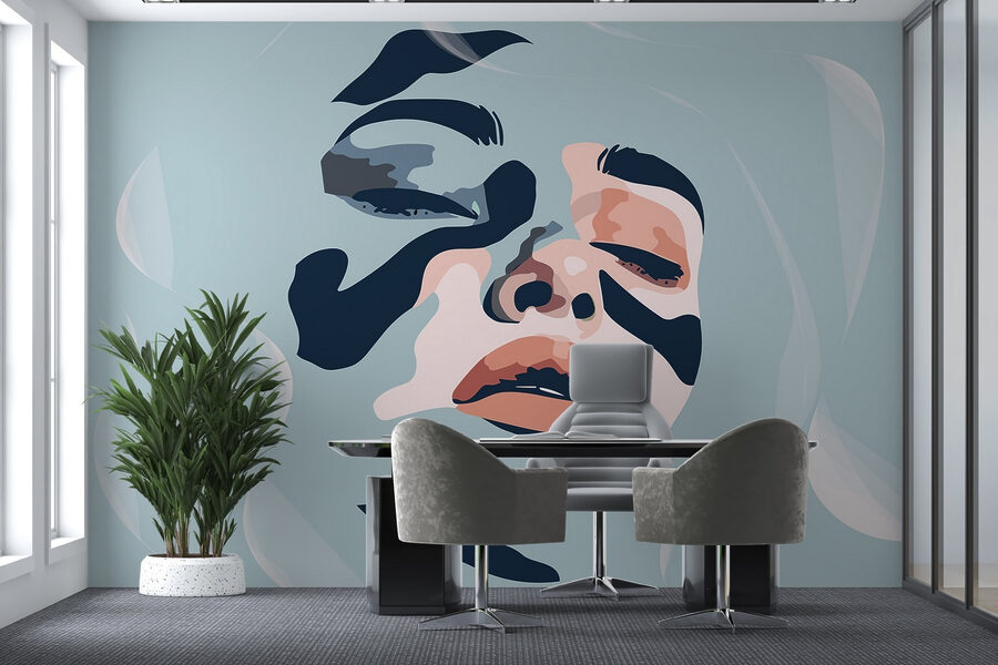 Woman’s face with black and blue paint