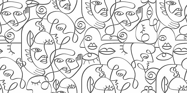 Pattern of black and white faces Pattern of black and white faces