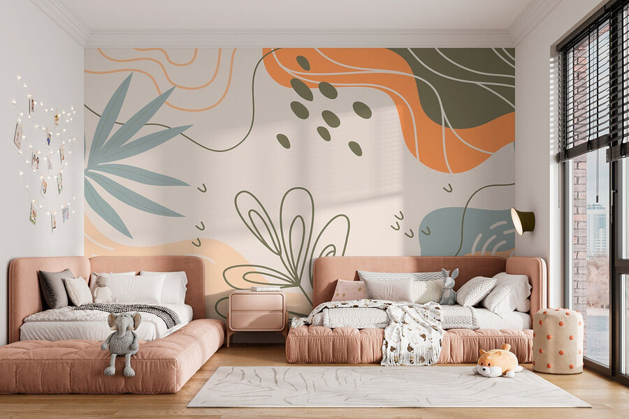 Colorful pattern with leaves and shapes Colorful pattern with leaves and shapes