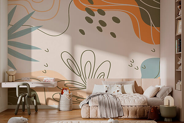 Colorful pattern with leaves and shapes Colorful pattern with leaves and shapes