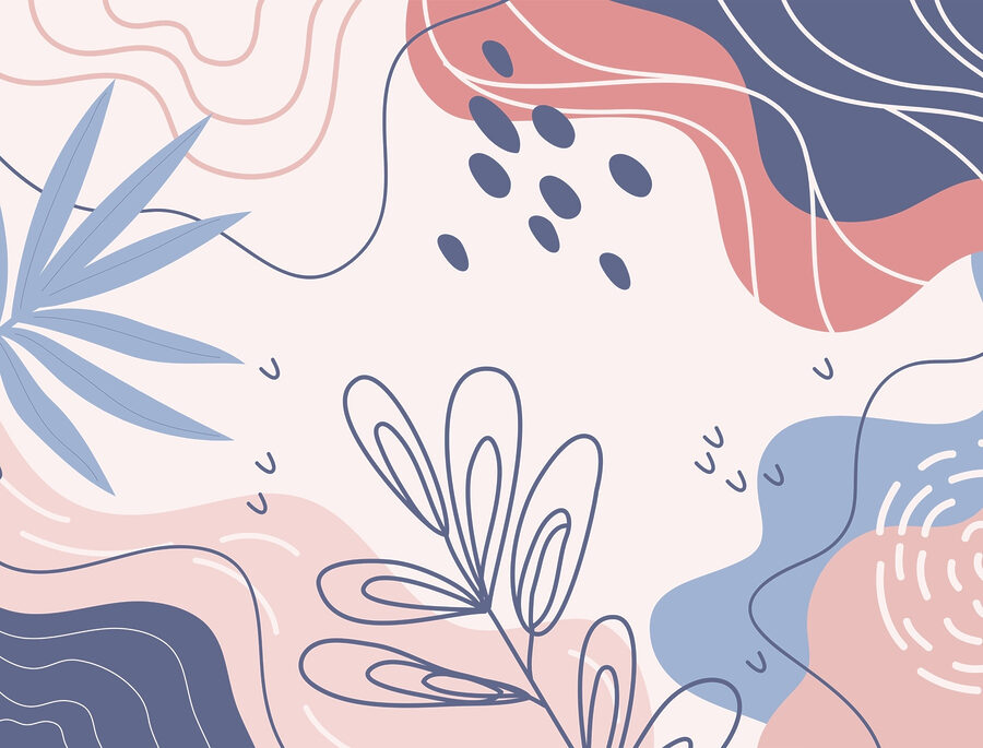 Colorful pattern with leaves and shapes