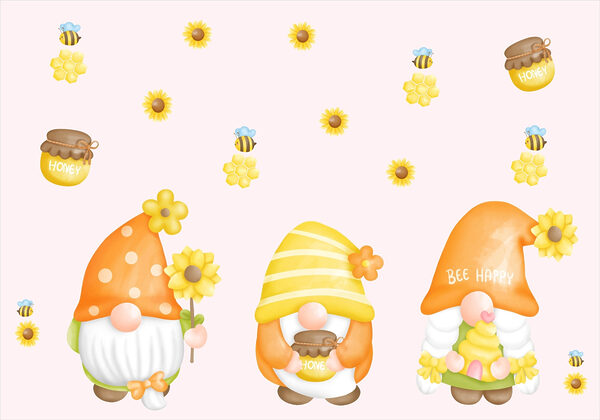 Group of gnomes with flowers and bees Group of gnomes with flowers and bees