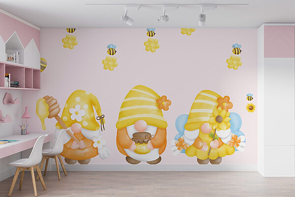 Group of gnomes with flowers and bees Group of gnomes with flowers and bees