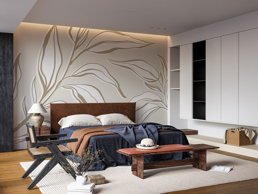 Wall murals Delicate leaves on a muted background