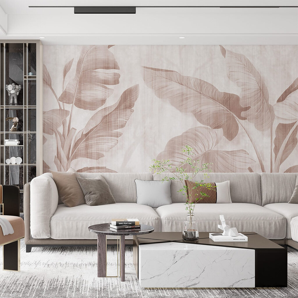 Soft tropical leaves on a muted background