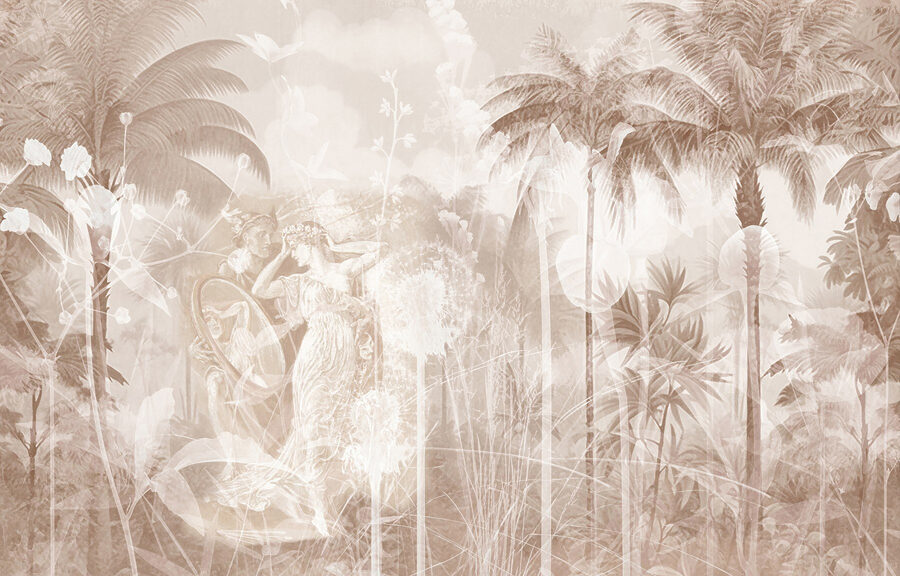 Wallpaper with a couple of women and trees
