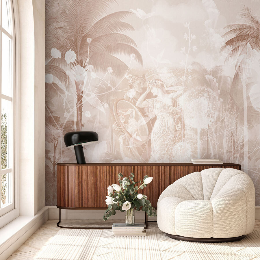 Wallpaper with a couple of women and trees