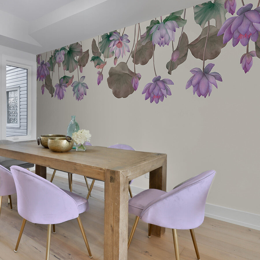Wall murals Row of purple flowers and green leaves - Image 2