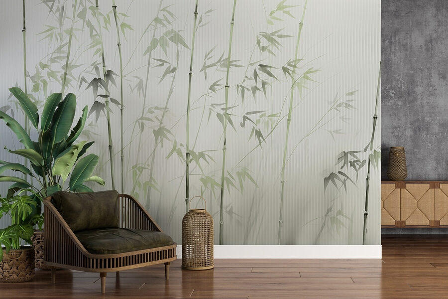 Wall murals Bamboo stems with leaves painted on them - Image 3