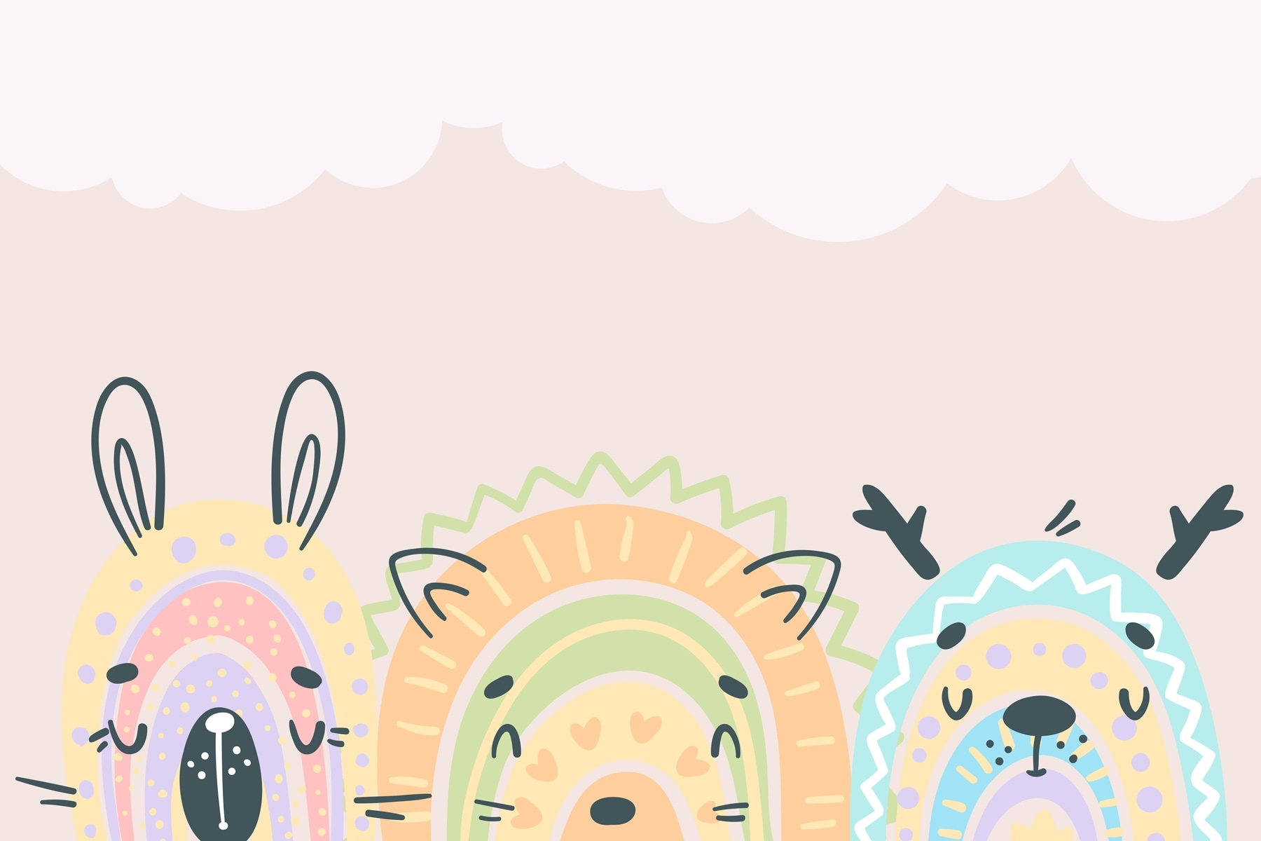 Group of animals with rainbows w02089p - Group of animals with rainbows