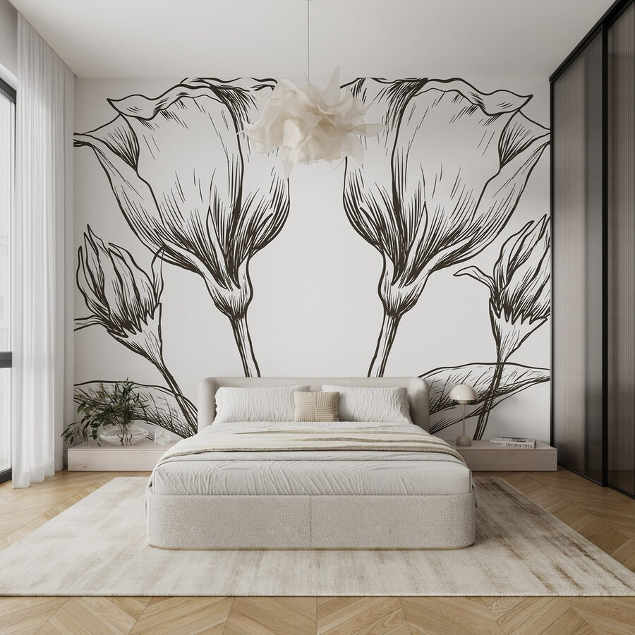 Wall murals Drawing of flowers on a white background