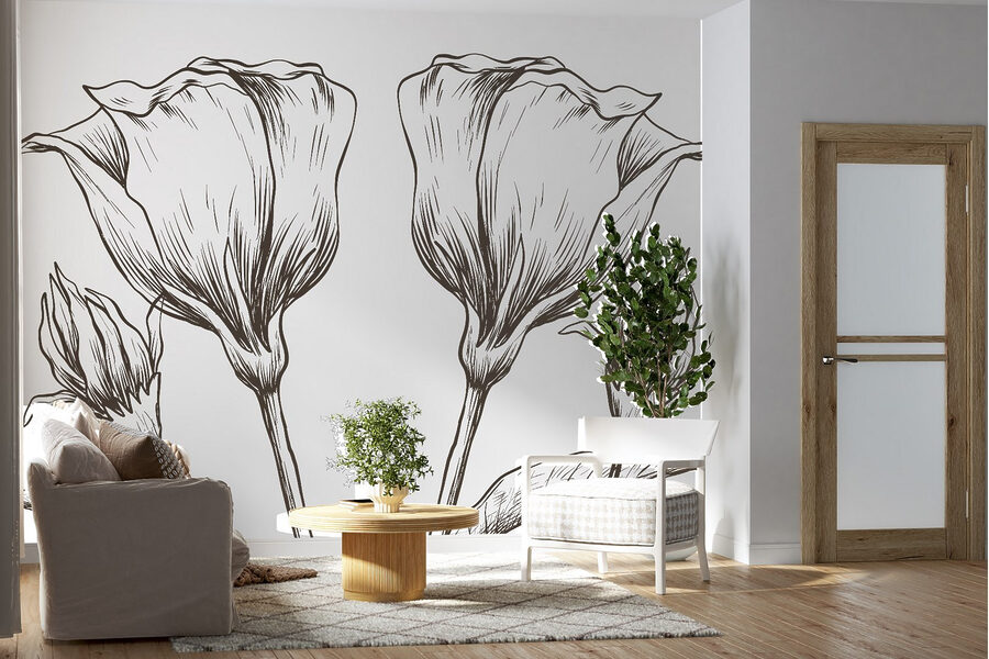 Wall murals Drawing of flowers on a white background - Image 2