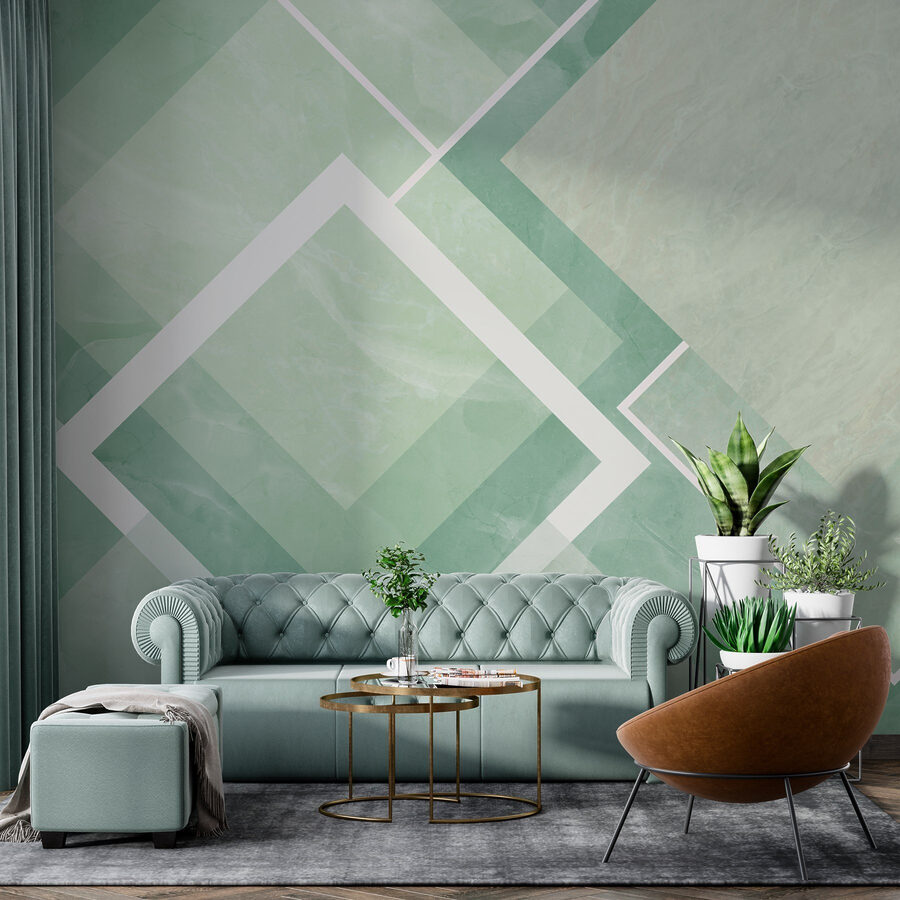 Green and white tile with white lines