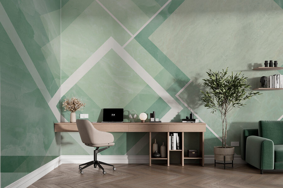 Green and white tile with white lines