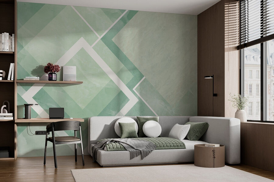 Green and white tile with white lines