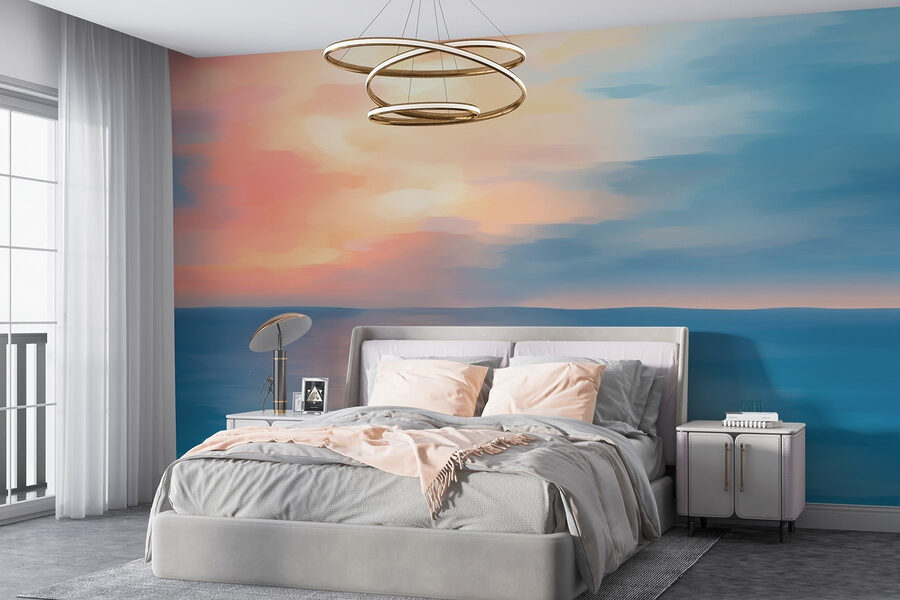 Blue and pink sky over water