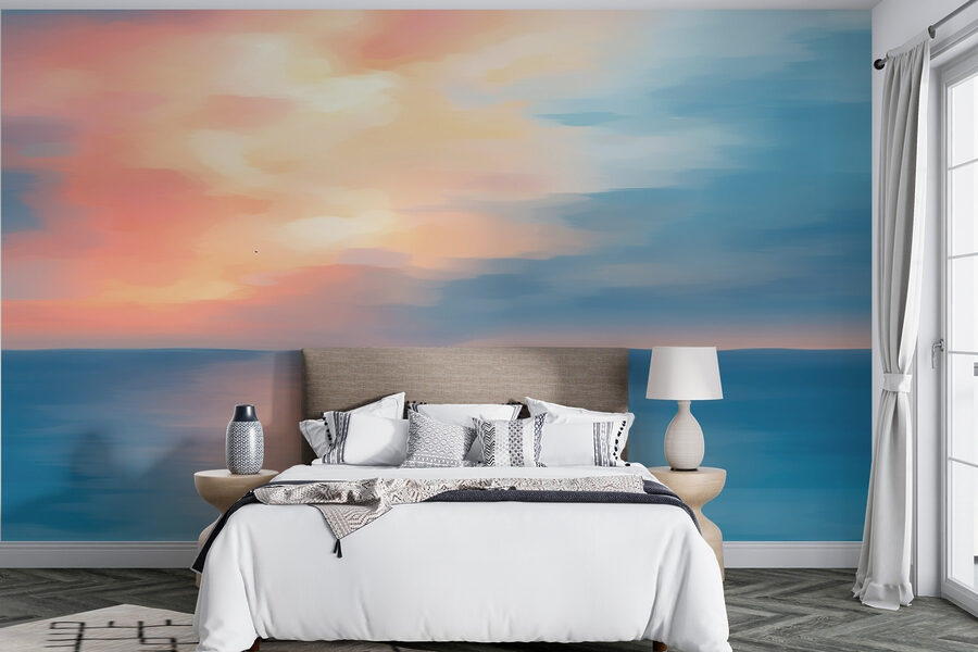 Blue and pink sky over water