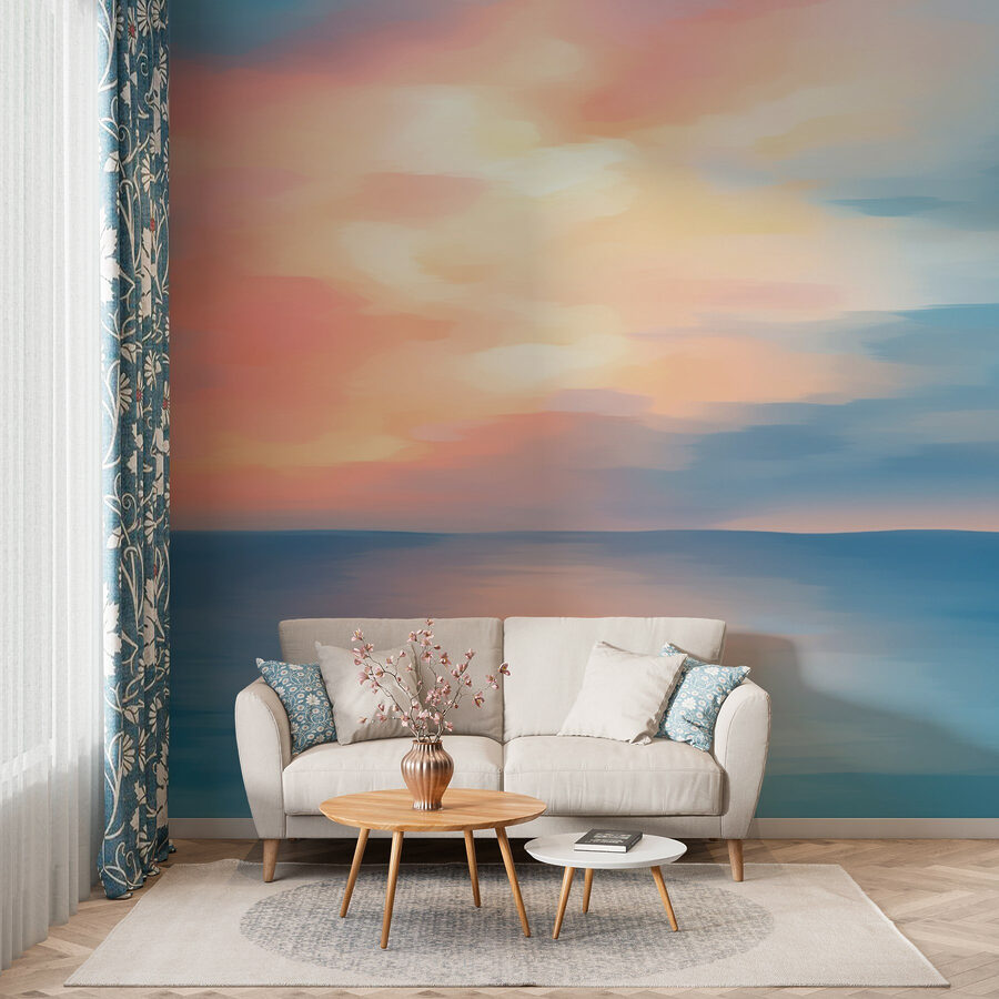 Blue and pink sky over water