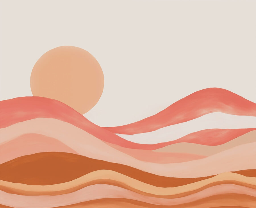 Painting of a desert with a sun