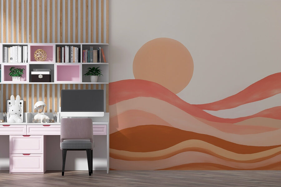 Painting of a desert with a sun