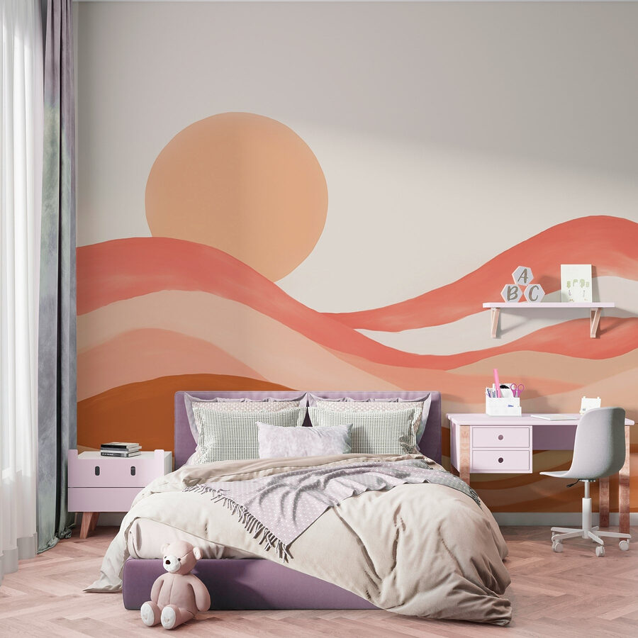 Painting of a desert with a sun