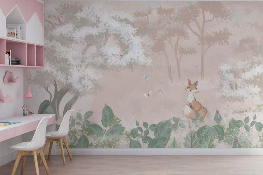Wall murals Fox and butterflies in a forest - Image 2