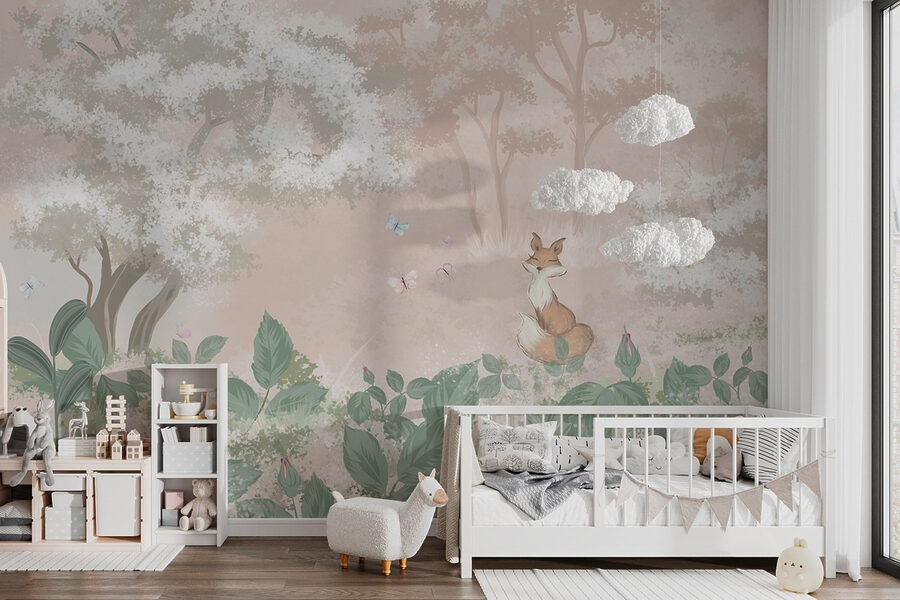 Wall murals Fox and butterflies in a forest - Image 3