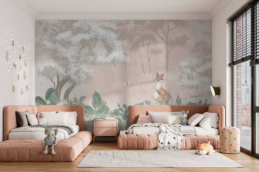 Wall murals Fox and butterflies in a forest - Image 4