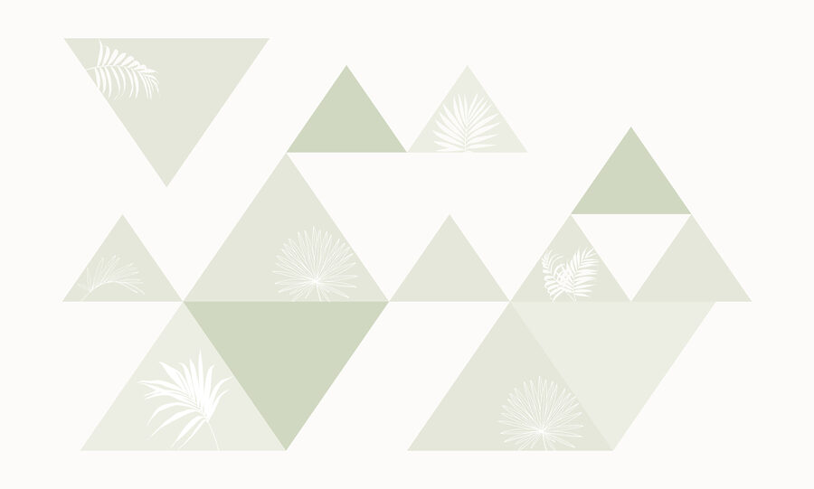 White and green triangles with a pattern of leaves