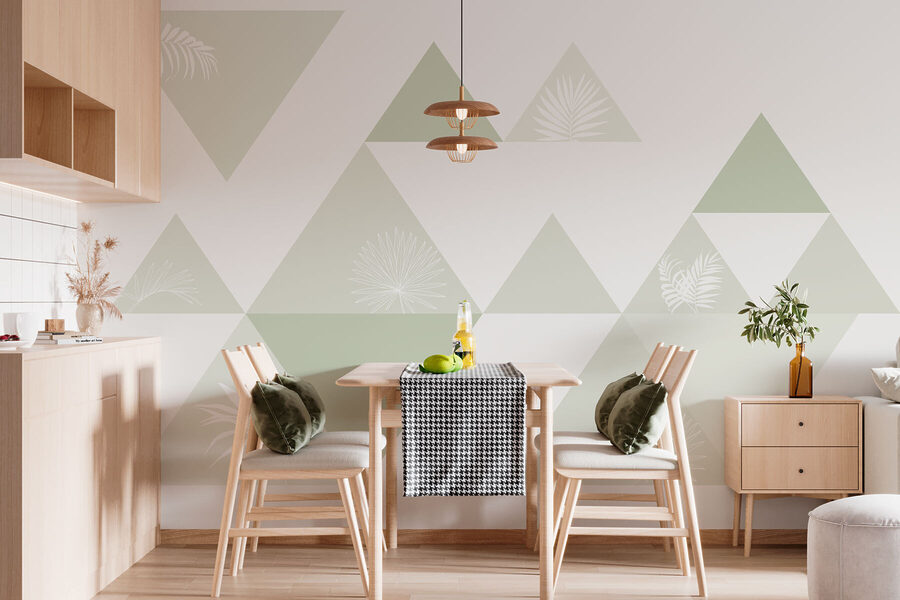 White and green triangles with a pattern of leaves