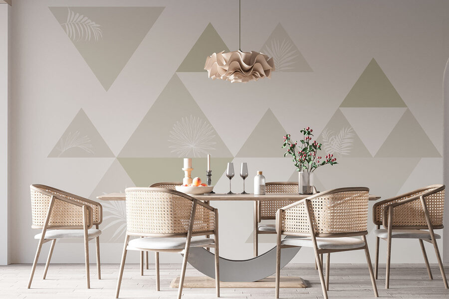 White and grey triangles with leaves