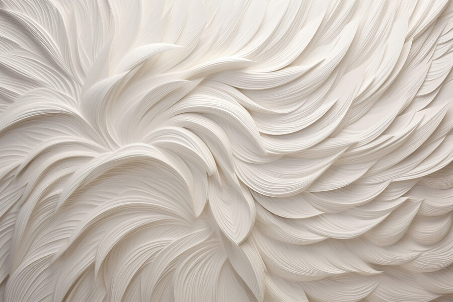 White textured surface with white feathers White textured surface with white feathers