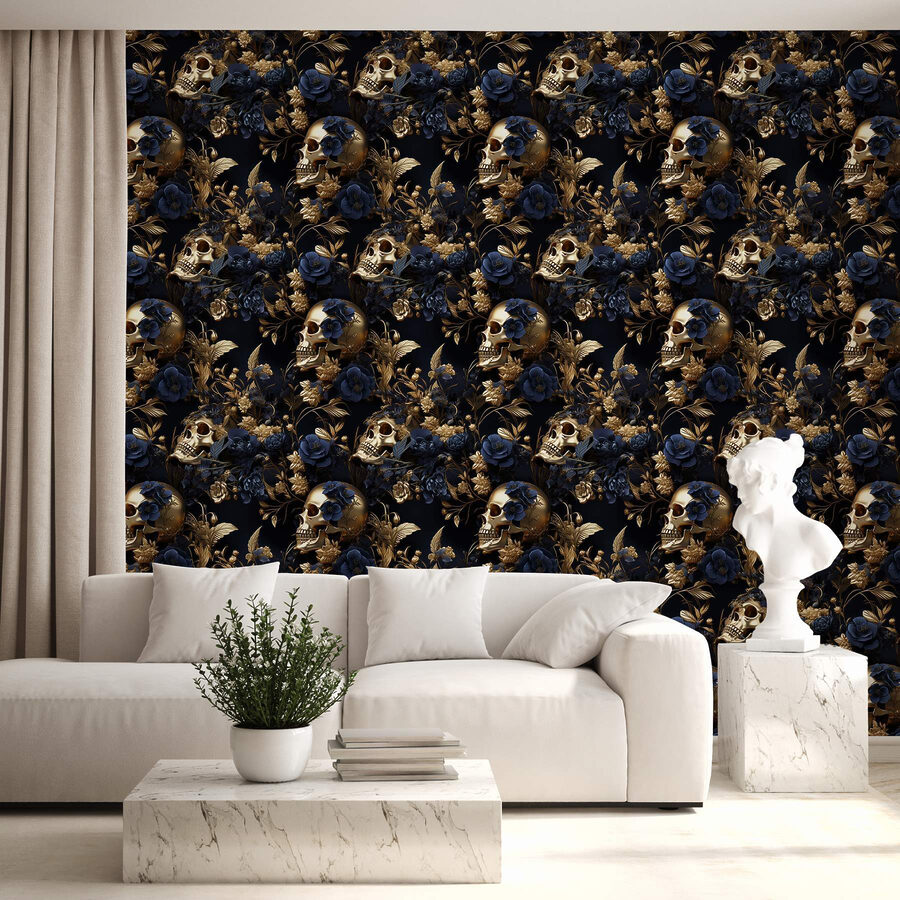 Pattern of skulls and flowers