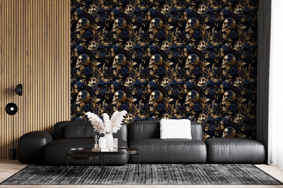 Pattern of skulls and flowers