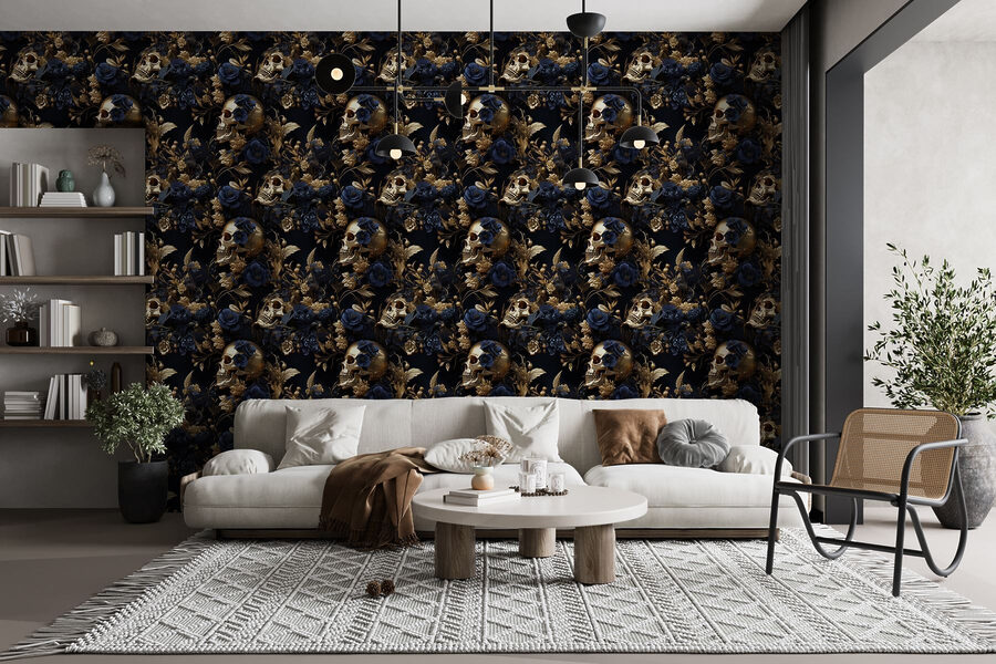 Pattern of skulls and flowers