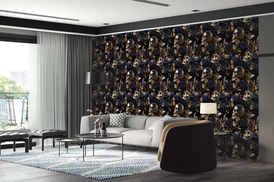 Pattern of skulls and flowers