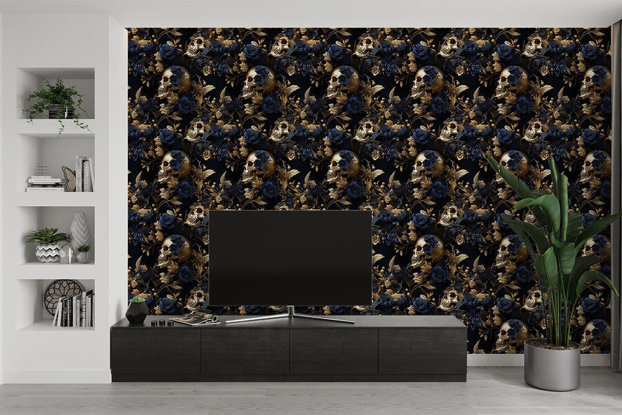 Pattern of skulls and flowers