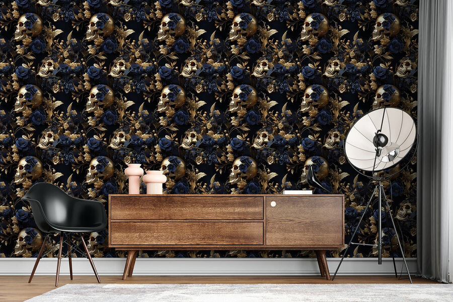 Pattern of skulls and flowers
