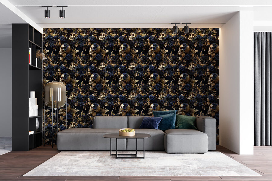 Pattern of skulls and flowers