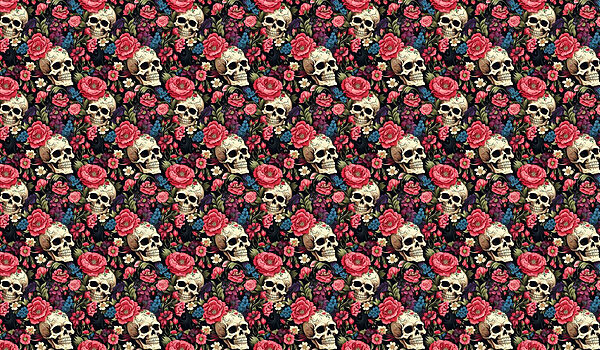 Pattern of skulls and flowers Pattern of skulls and flowers