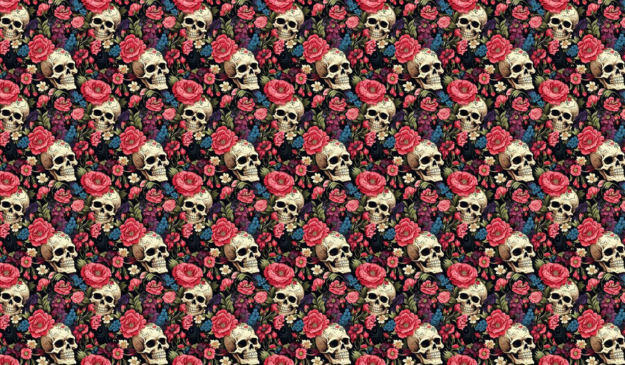 Pattern of skulls and flowers Pattern of skulls and flowers