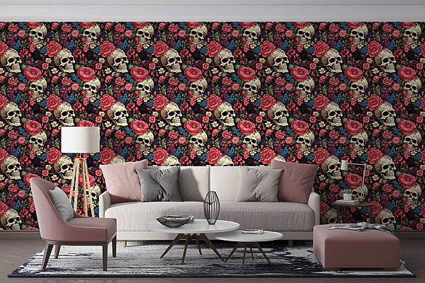 Pattern of skulls and flowers Pattern of skulls and flowers