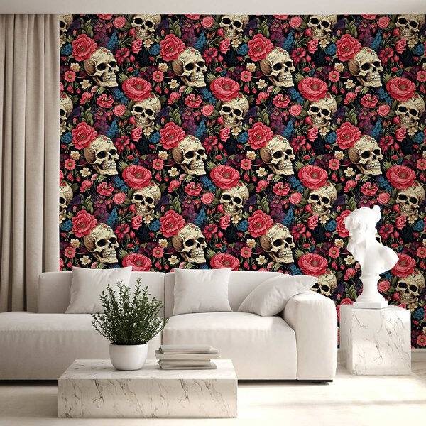 Pattern of skulls and flowers Pattern of skulls and flowers